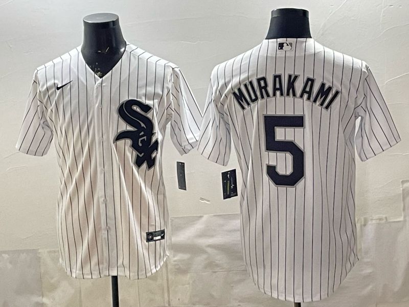 2026 Men Nike Chicago White Sox #5 Murakami White Stripe Game MLB Jersey 01